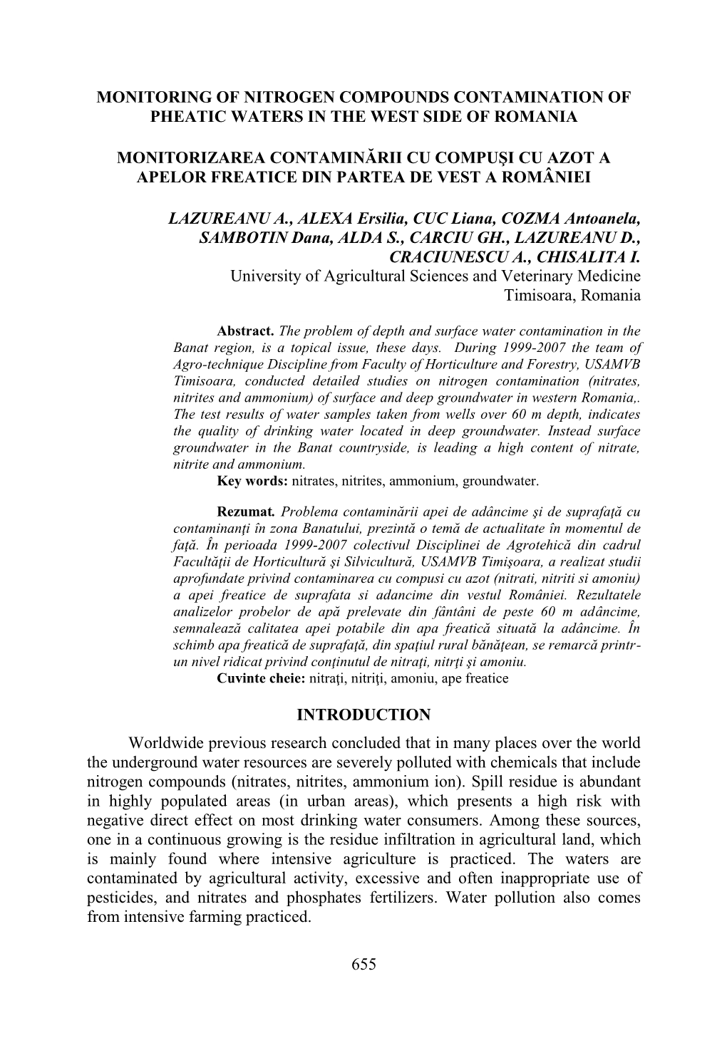 655 Monitoring of Nitrogen Compounds Contamination