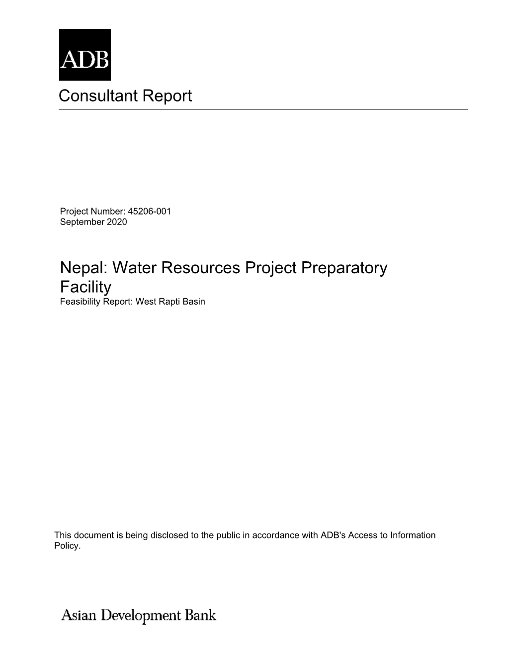 Consultant Report Nepal: Water Resources Project Preparatory Facility