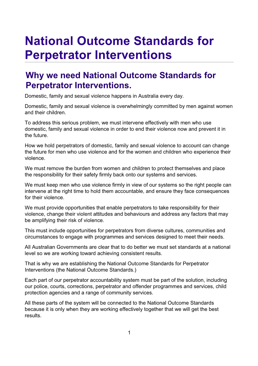 National Outcome Standards For Perpetrator Interventions