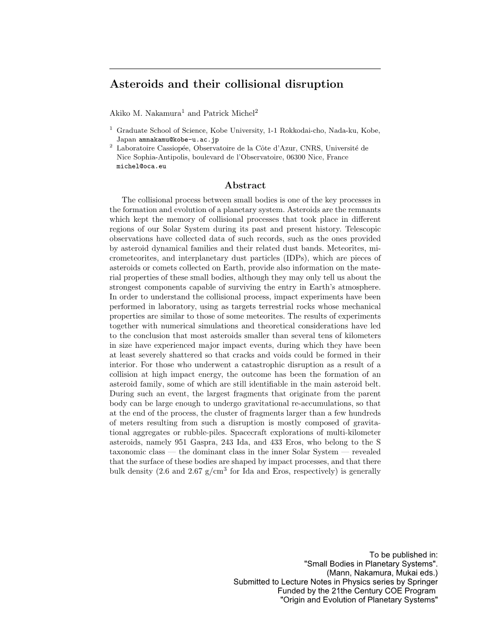Asteroids and Their Collisional Disruption