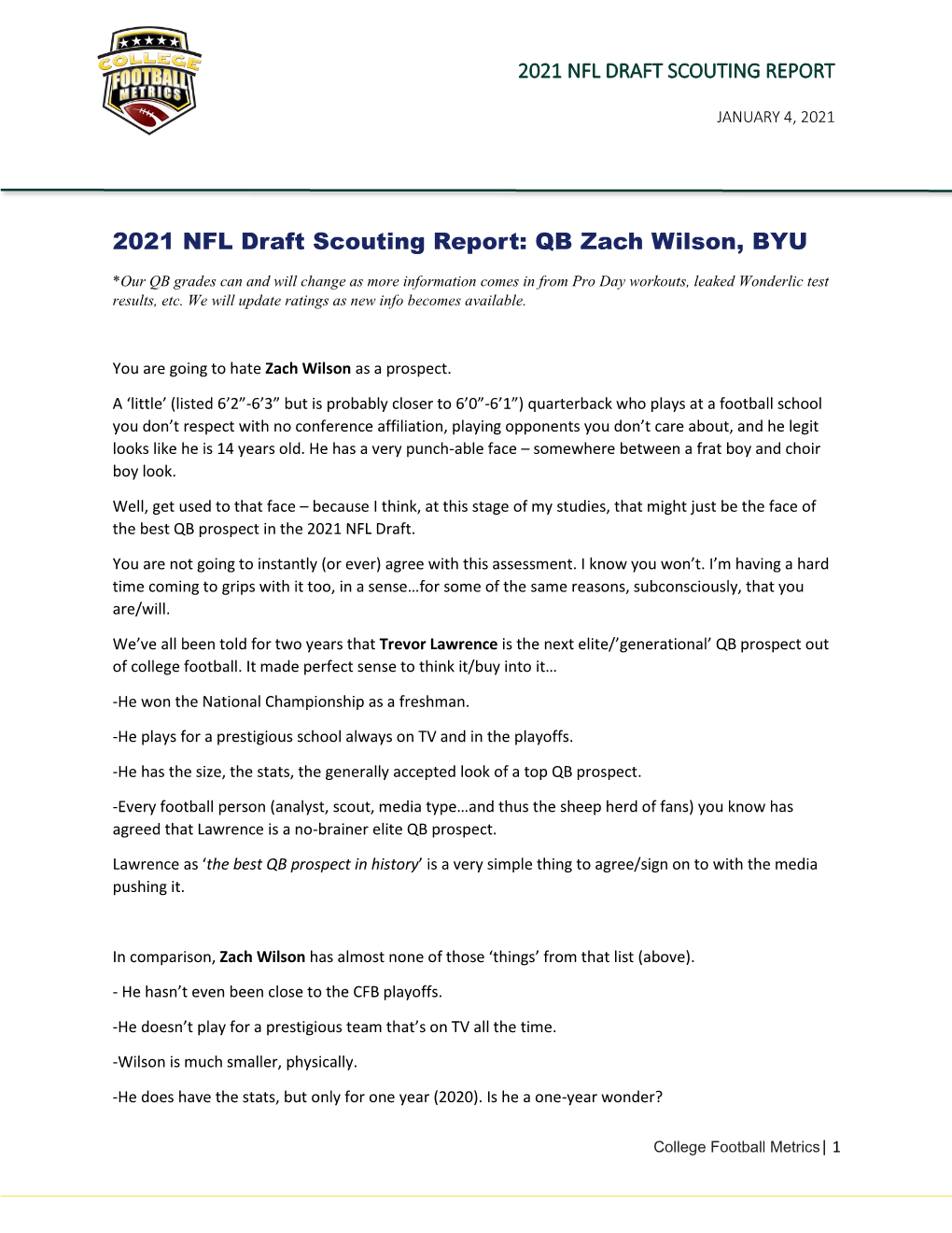 2021 NFL Draft Scouting Report: QB Zach Wilson, BYU