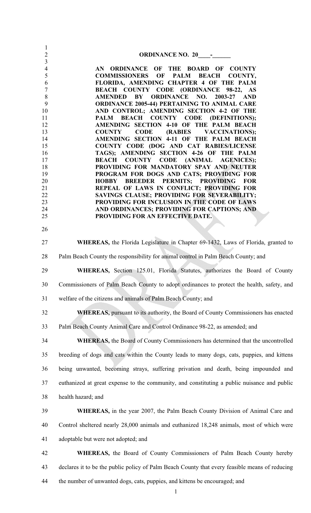 2 3 an Ordinance of the Board of County 4