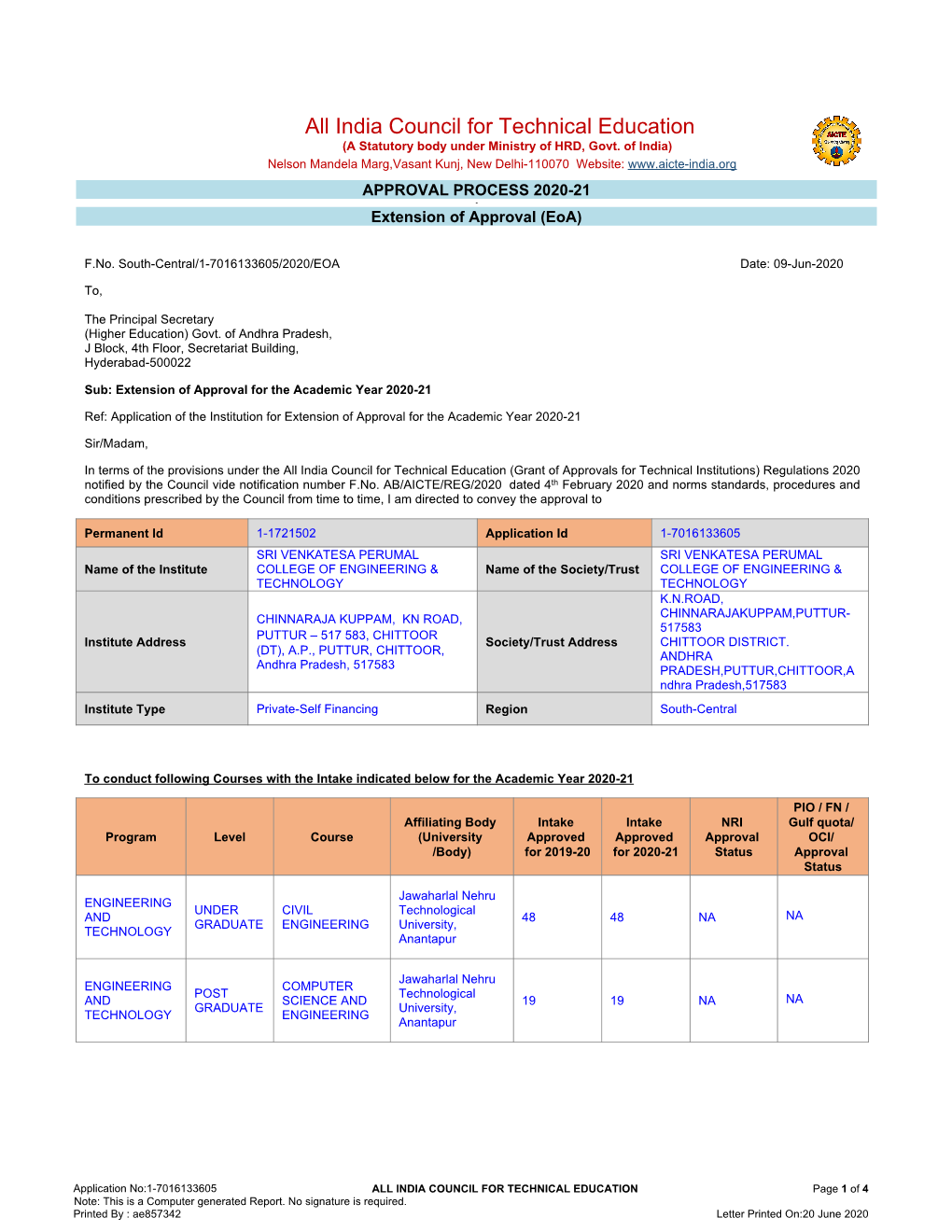 All India Council for Technical Education (A Statutory Body Under Ministry of HRD, Govt