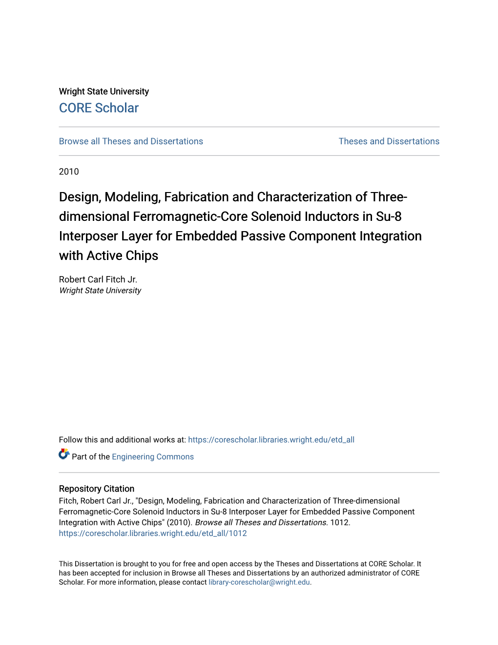 Design, Modeling, Fabrication and Characterization of Three-Dimensional Ferromagnetic-Core Solenoid Inductors in Su-8 Interposer