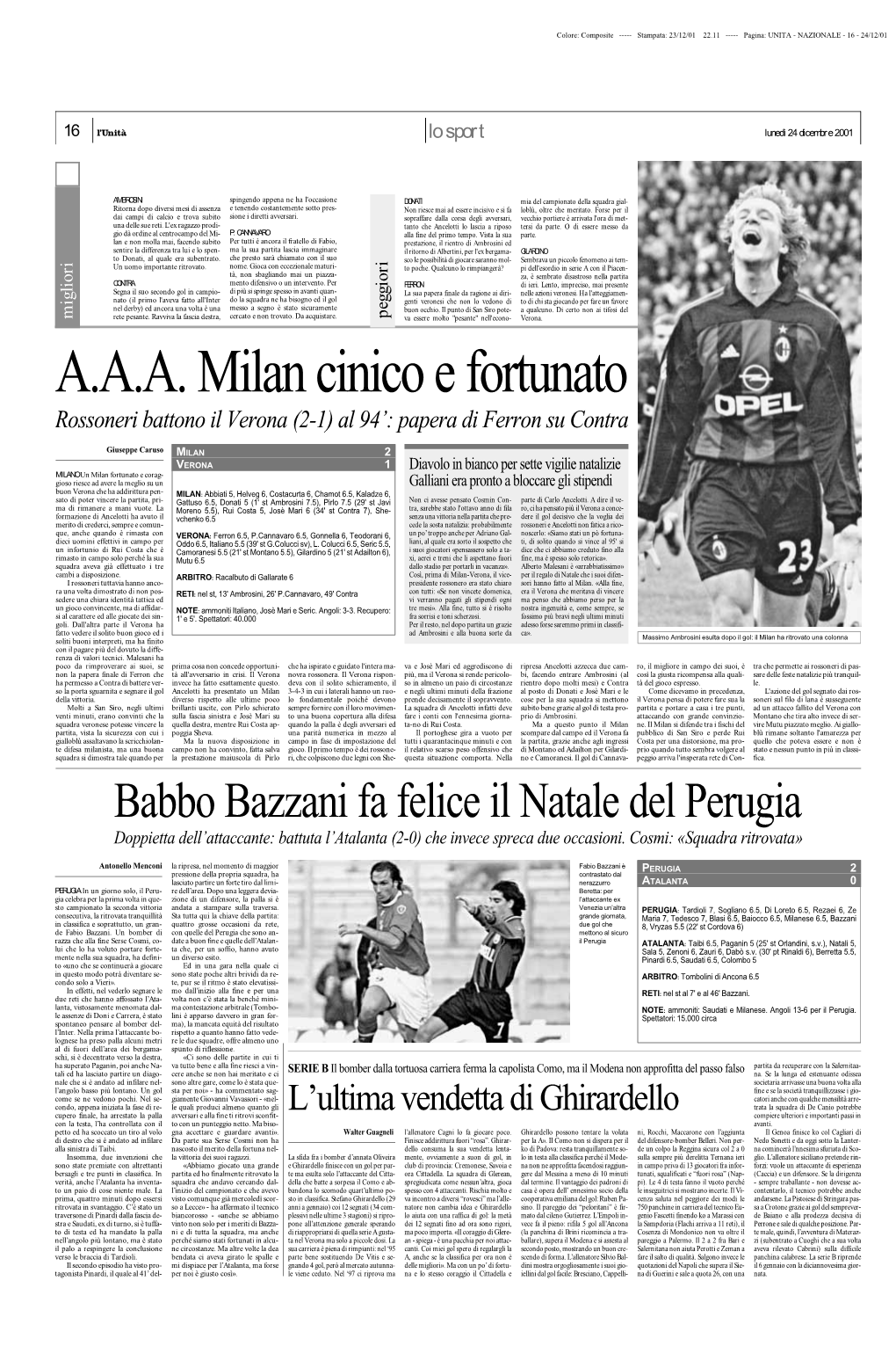 Babbo Bazzani Fa Felice Il Natale Del Perugia Doppietta Dell’Attaccante: Battuta L’Atalanta (2-0) Che Invece Spreca Due Occasioni