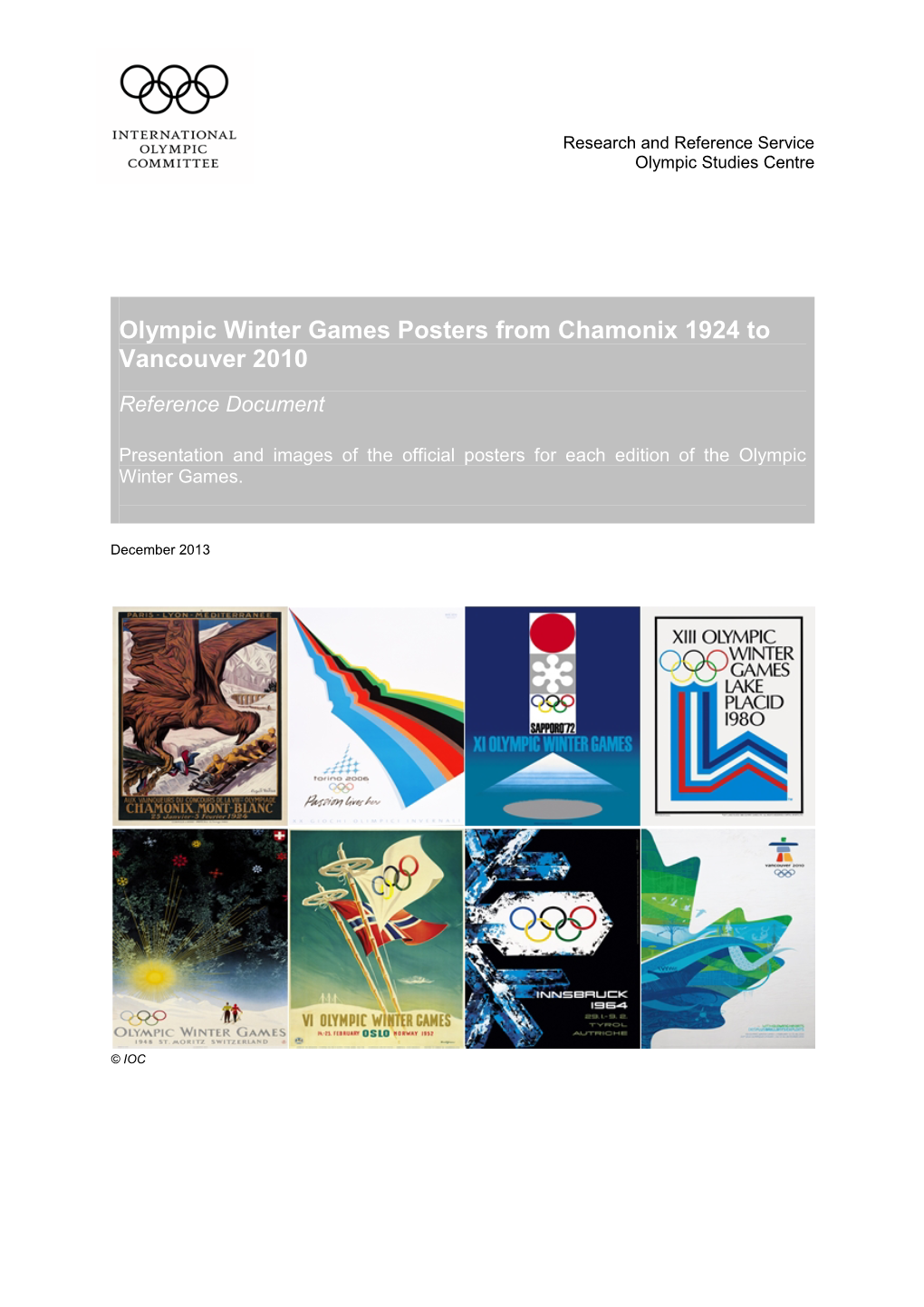 Olympic Winter Games Posters from Chamonix 1924 to Vancouver 2010 Reference Document