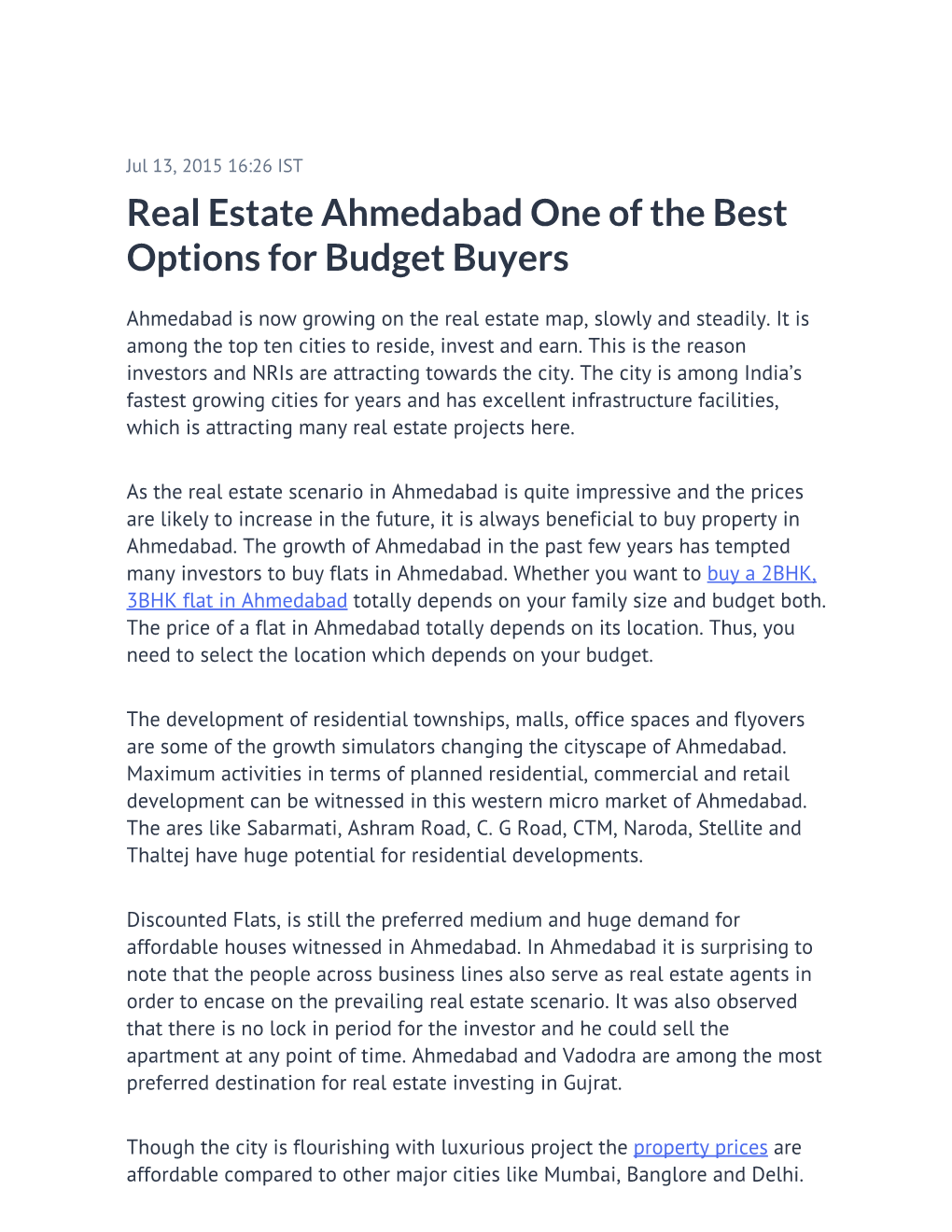 Real Estate Ahmedabad One of the Best Options for Budget Buyers
