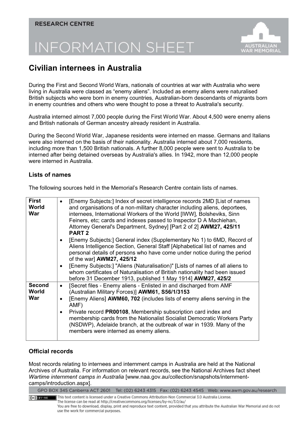 Civilian Internees Australia