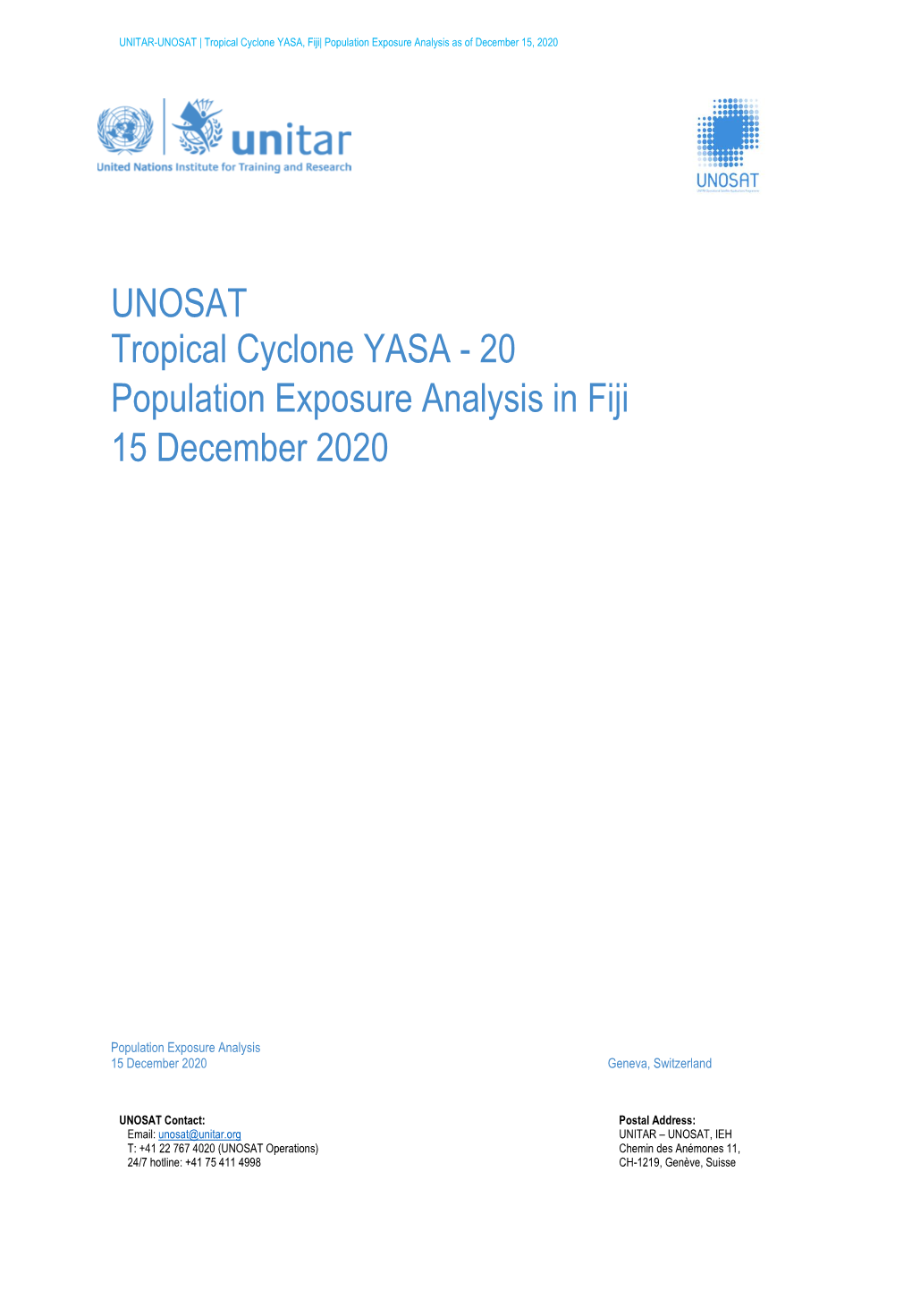 UNOSAT Tropical Cyclone YASA - 20 Population Exposure Analysis in Fiji 15 December 2020