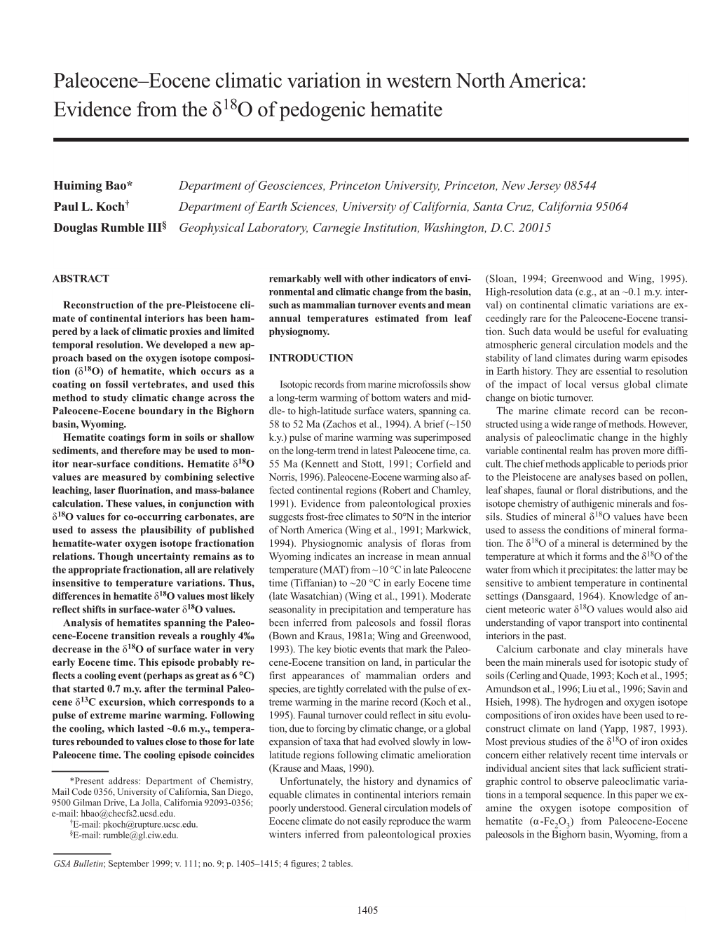 GSA Bulletin: Paleocene-Eocene Climatic Variation in Western North America