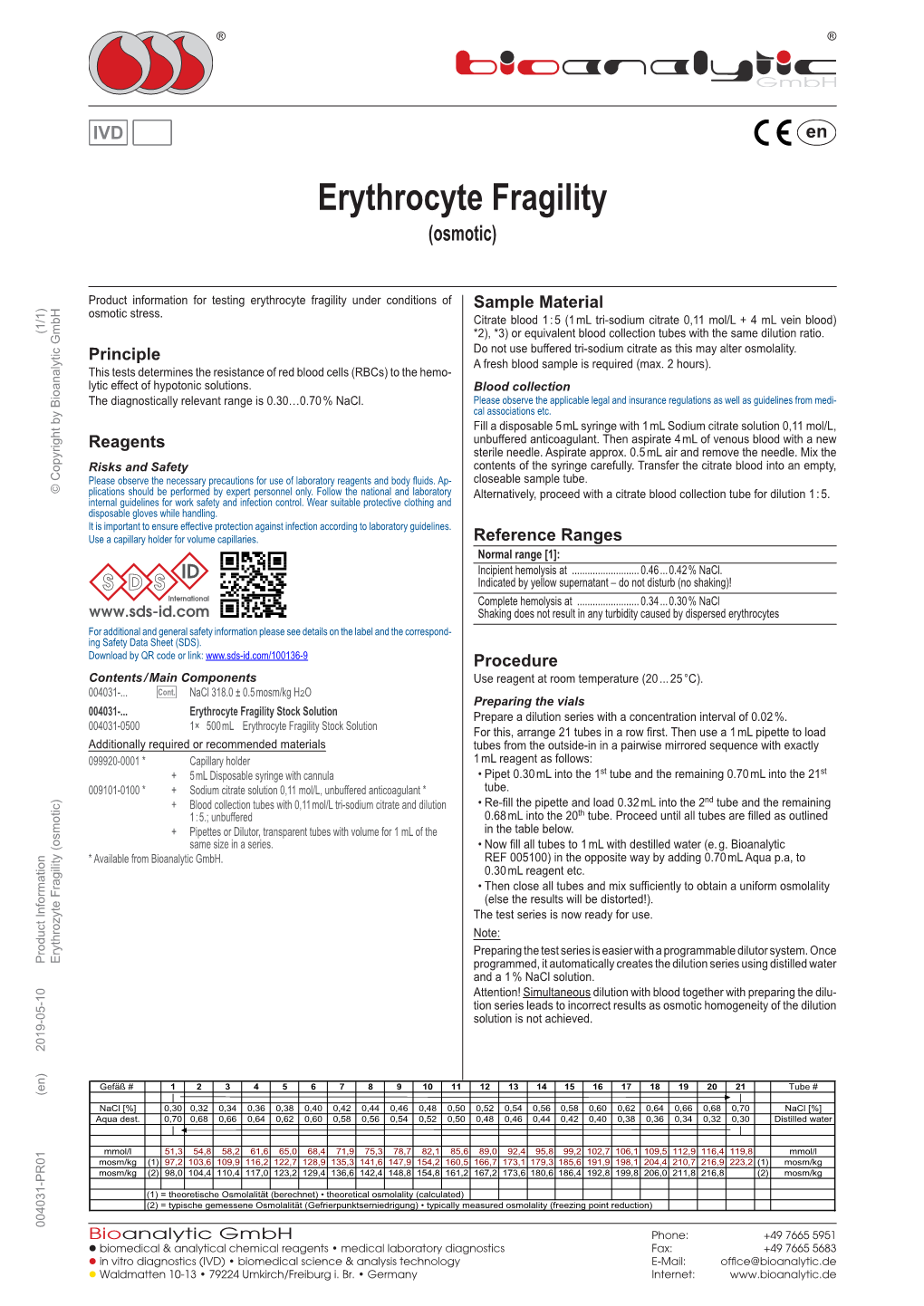 Erythrocyte Fragility (Osmotic)