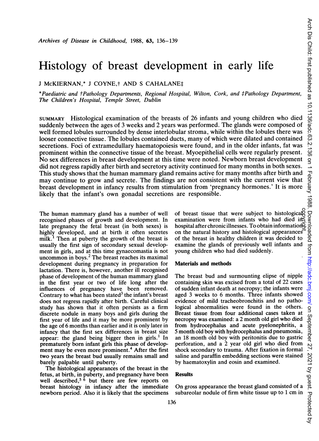 Histology of Breast Development in Early Life