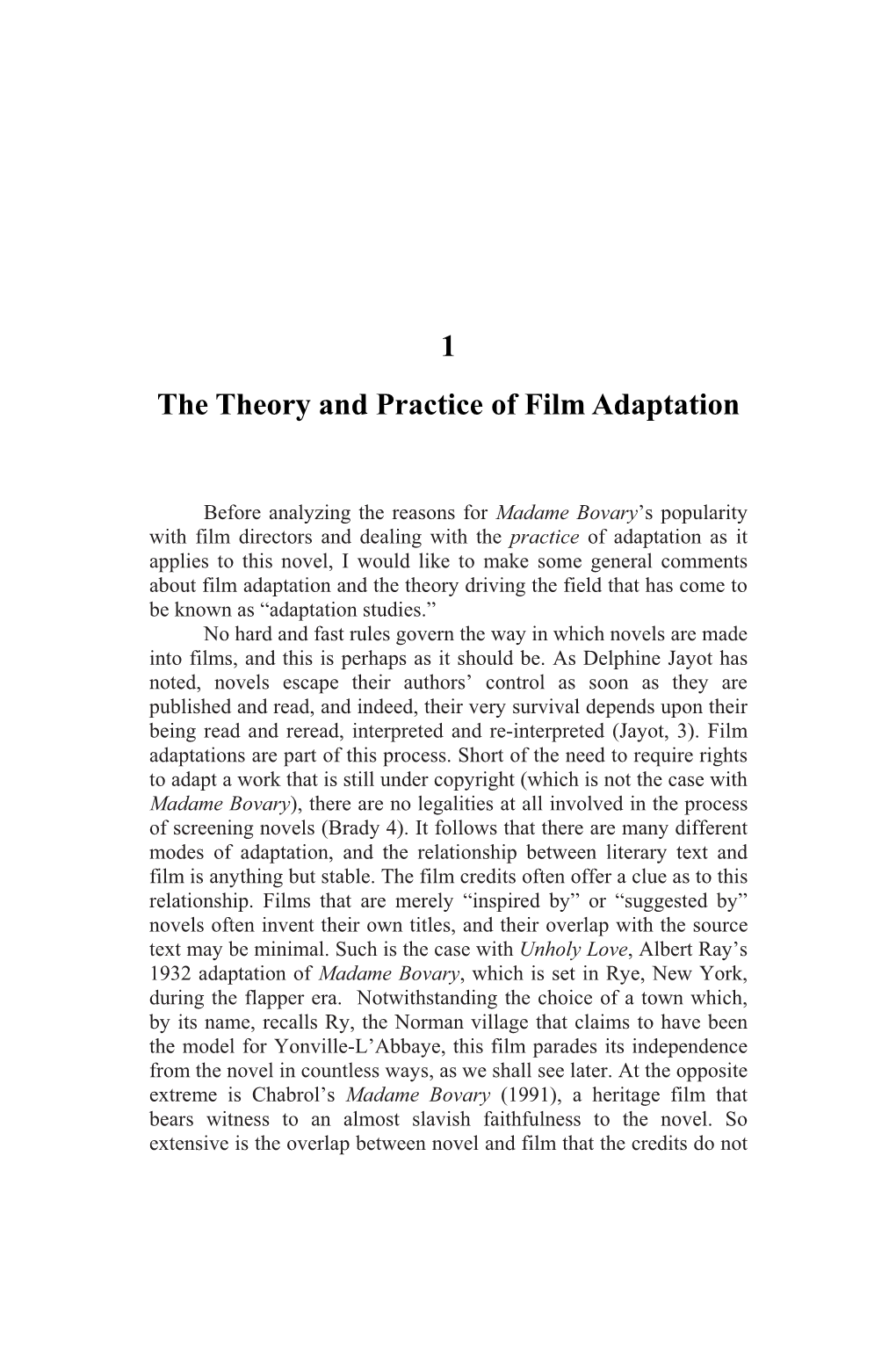 1 the Theory and Practice of Film Adaptation