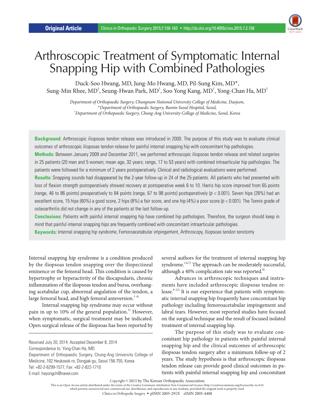 Arthroscopic Treatment of Symptomatic Internal Snapping Hip