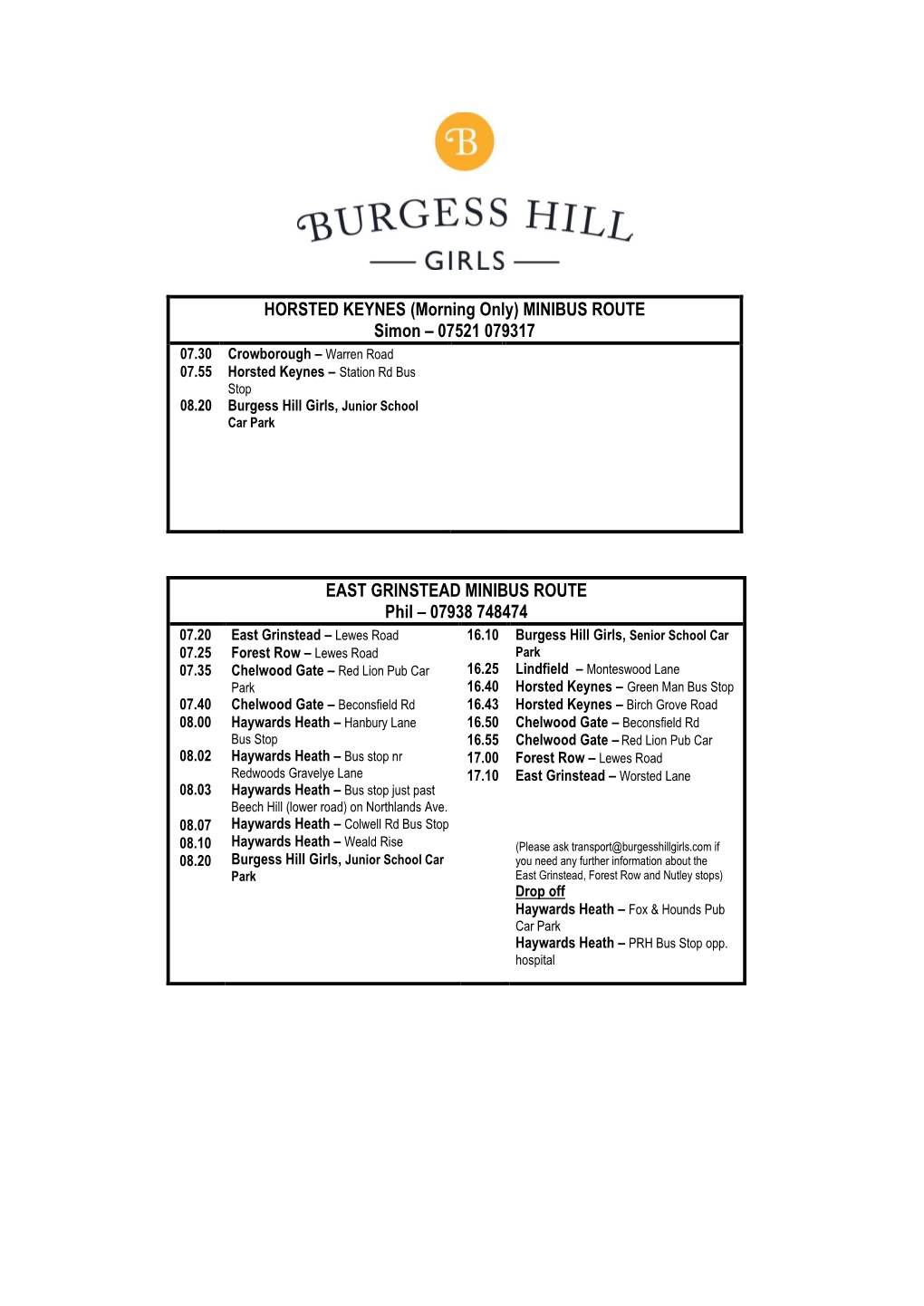 School Bus Routes 2007/08