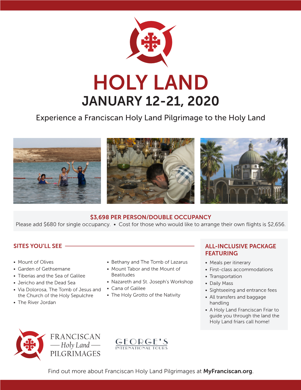 Holy Land Pilgrimage Itinerary January 12-21, 2020