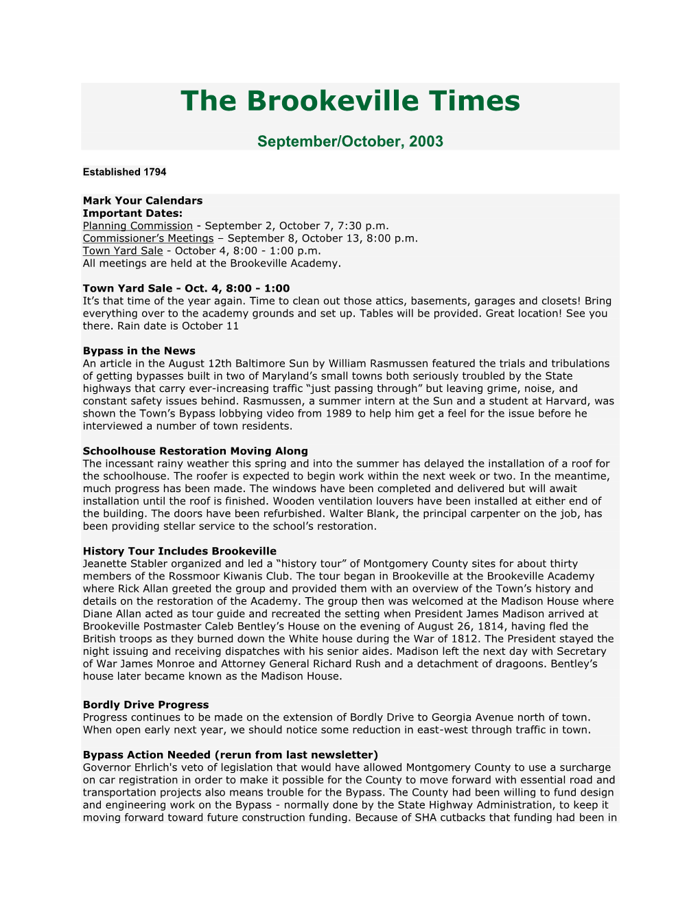 The Brookeville Times