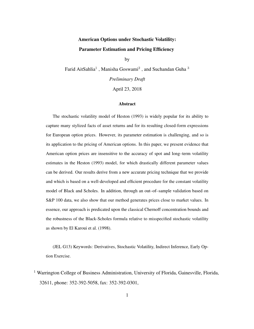 American Options Under Stochastic Volatility: Parameter Estimation and Pricing Efﬁciency