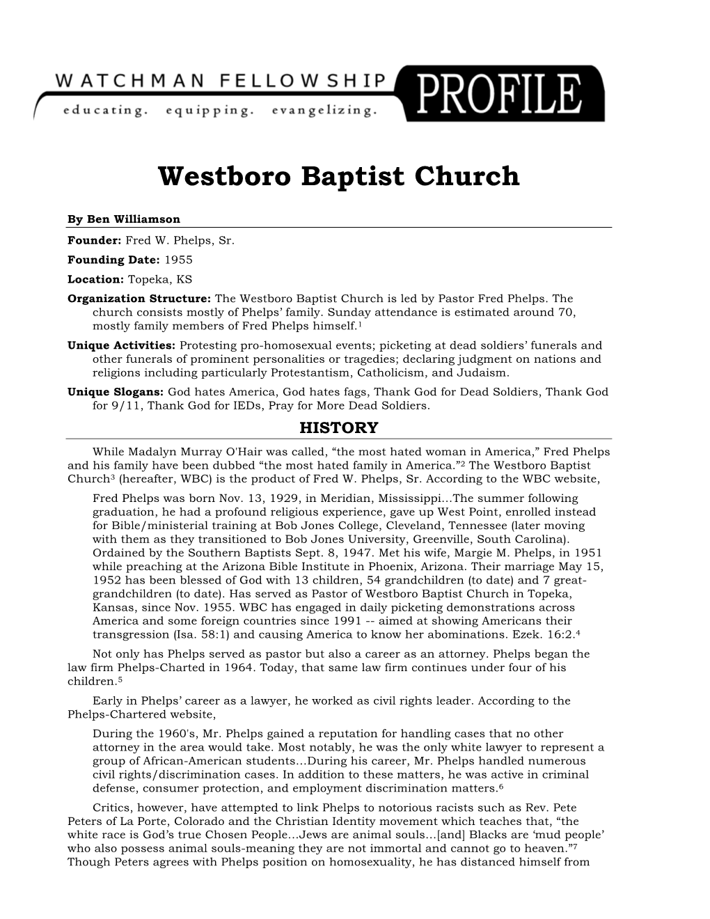 Westboro Baptist Church Profile
