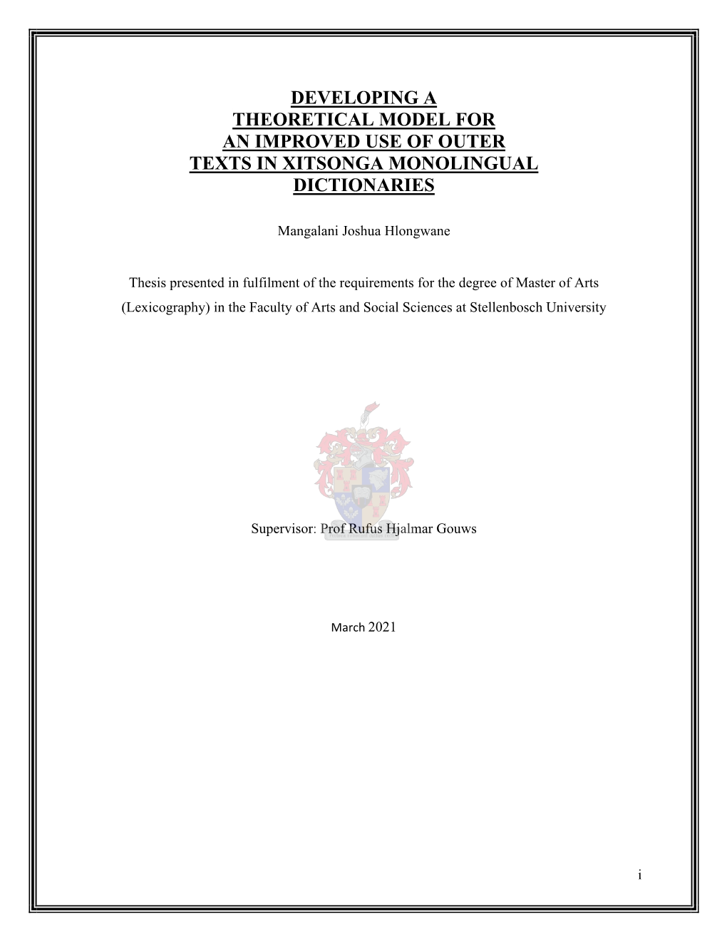 Developing a Theoretical Model for an Improved Use of Outer Texts in Xitsonga Monolingual Dictionaries