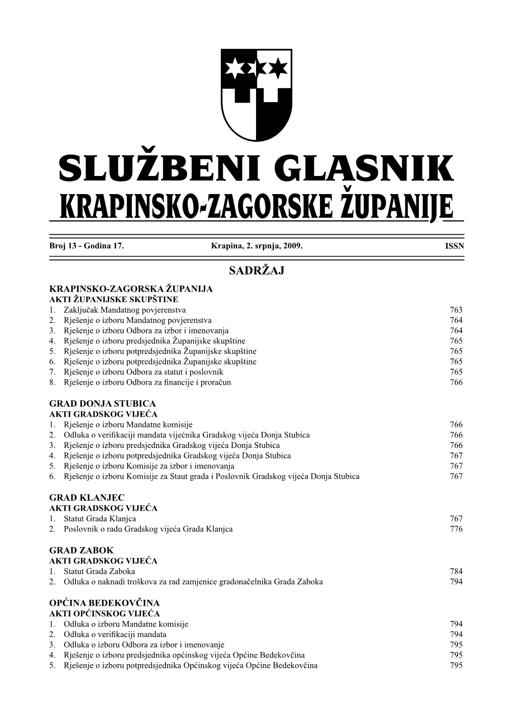 Sadržaj Krapinsko-Zagorska Županija Akti Županijske Skupštine 1