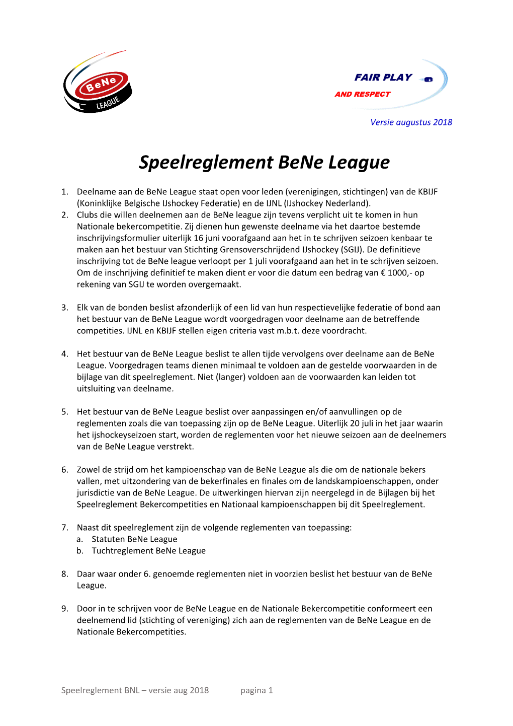 Speelreglement Bene League