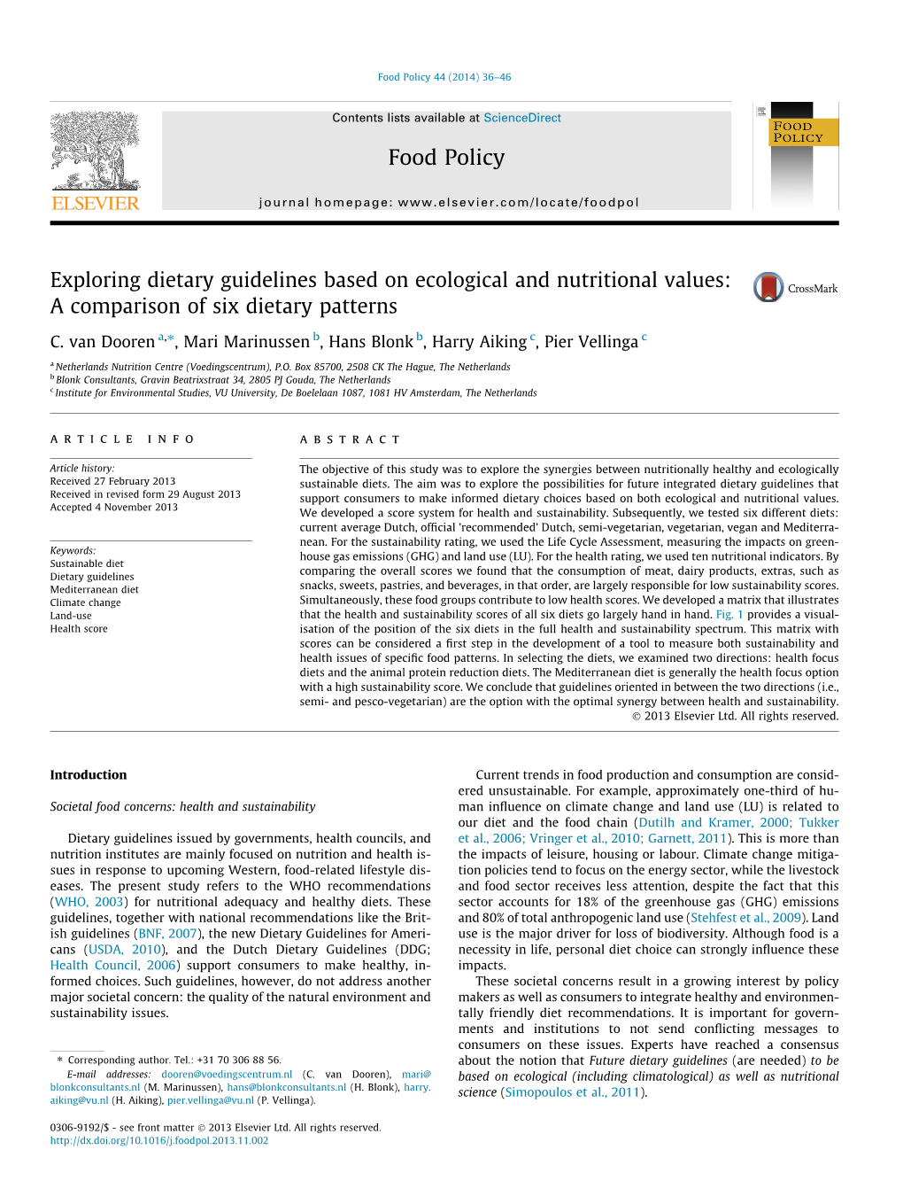 Exploring Dietary Guidelines Based on Ecological and Nutritional Values: a Comparison of Six Dietary Patterns ⇑ C