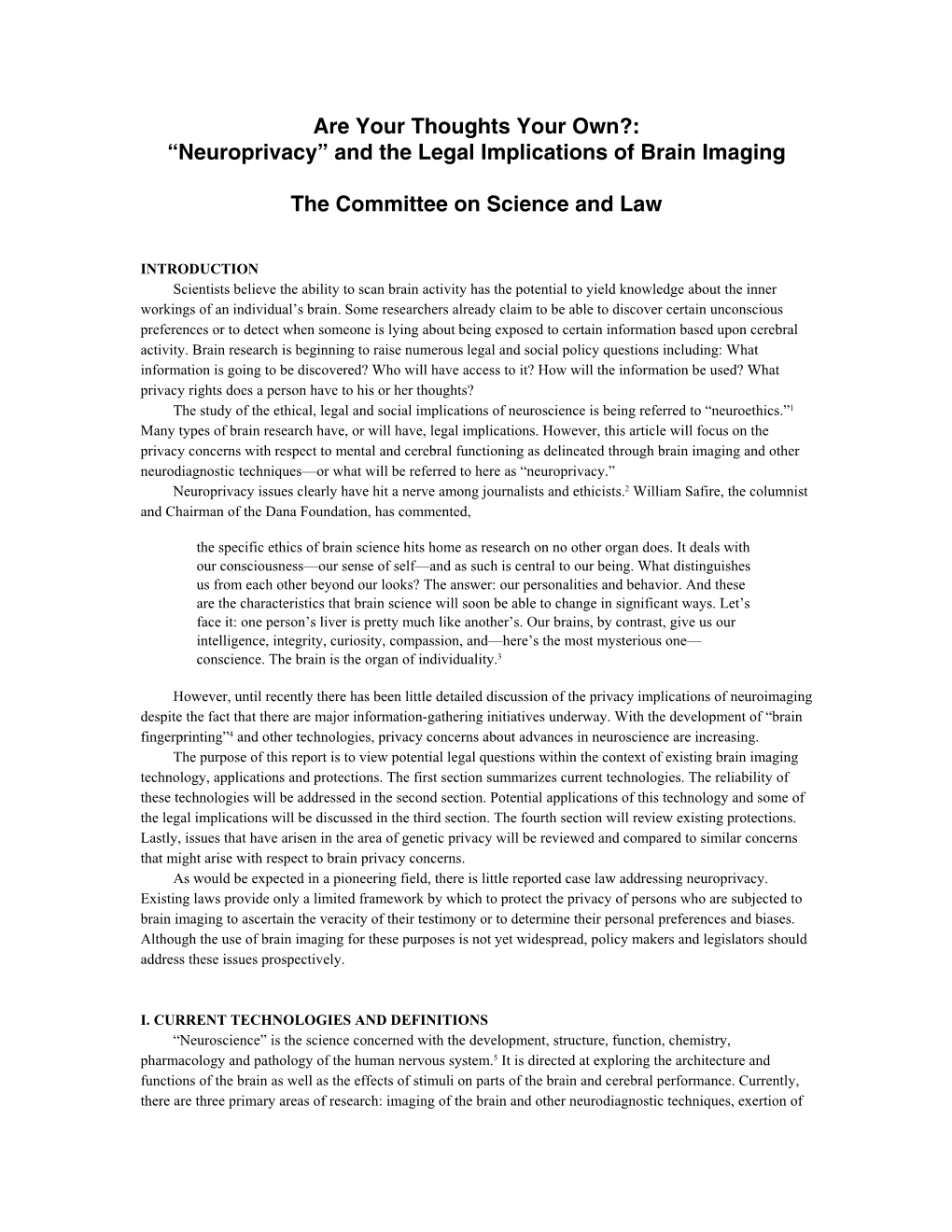 “Neuroprivacy” and the Legal Implications of Brain Imaging