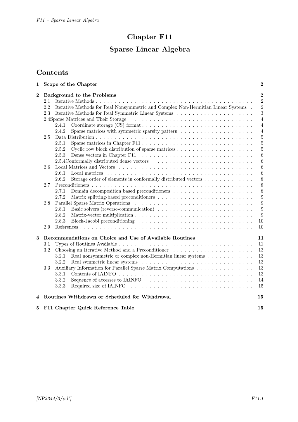 Chapter F11 Sparse Linear Algebra Contents