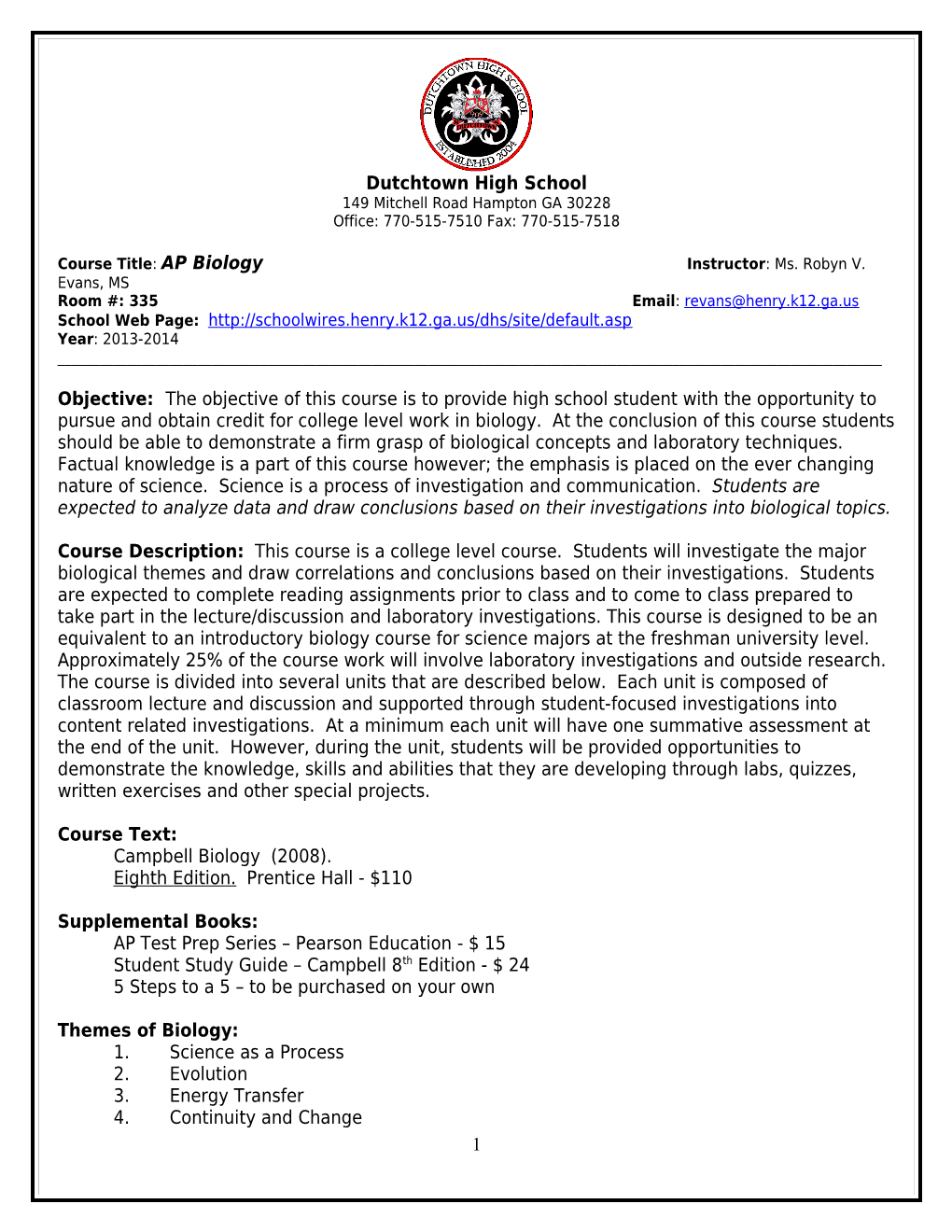 AP Biology Course Syllabus