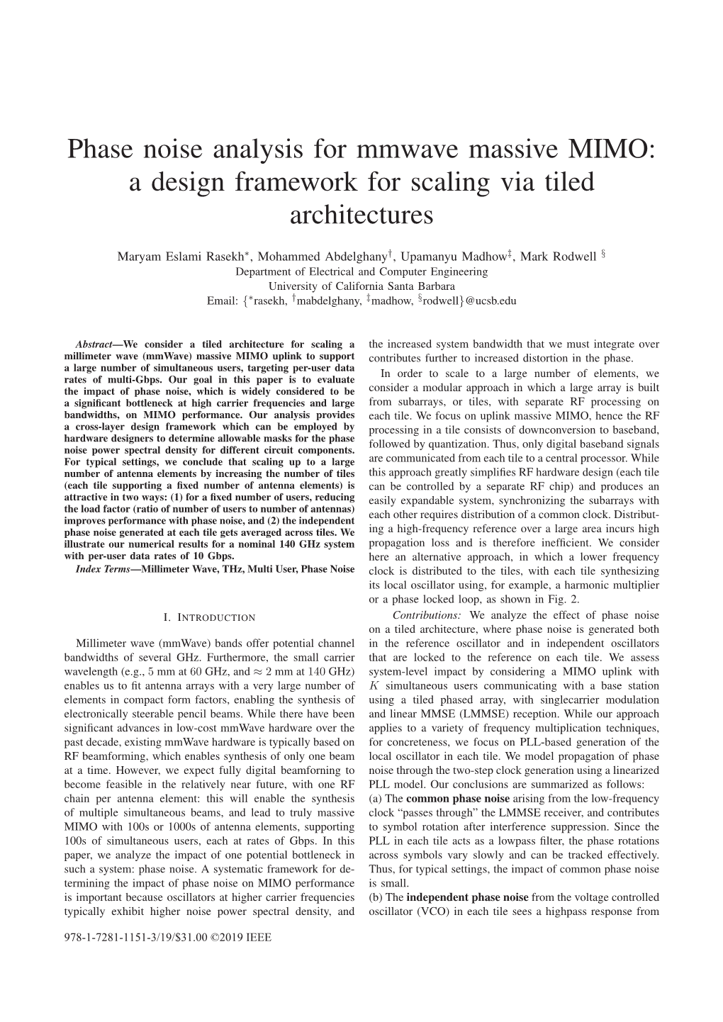 Phase Noise Analysis for Mmwave Massive MIMO: a Design Framework for Scaling Via Tiled Architectures