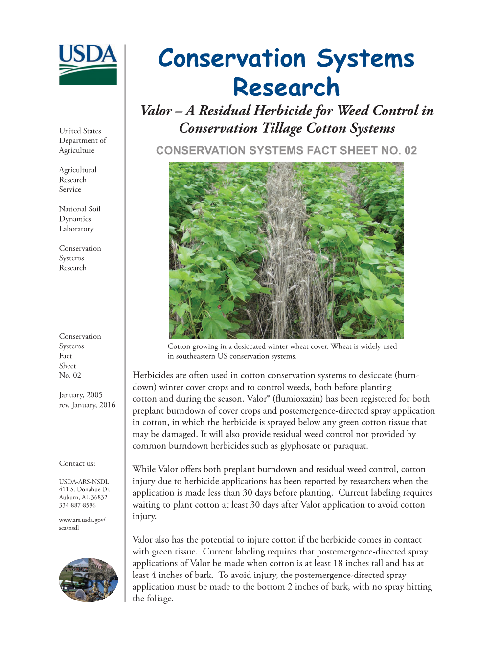 Valor – a Residual Herbicide for Weed Control in United States Conservation Tillage Cotton Systems Department of Agriculture CONSERVATION SYSTEMS FACT SHEET NO