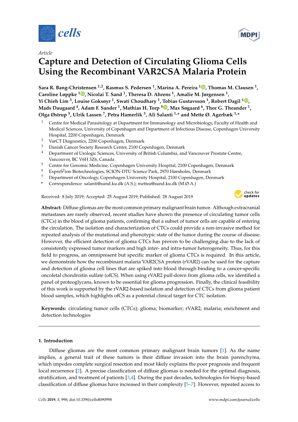 Capture and Detection of Circulating Glioma Cells Using the Recombinant VAR2CSA Malaria Protein