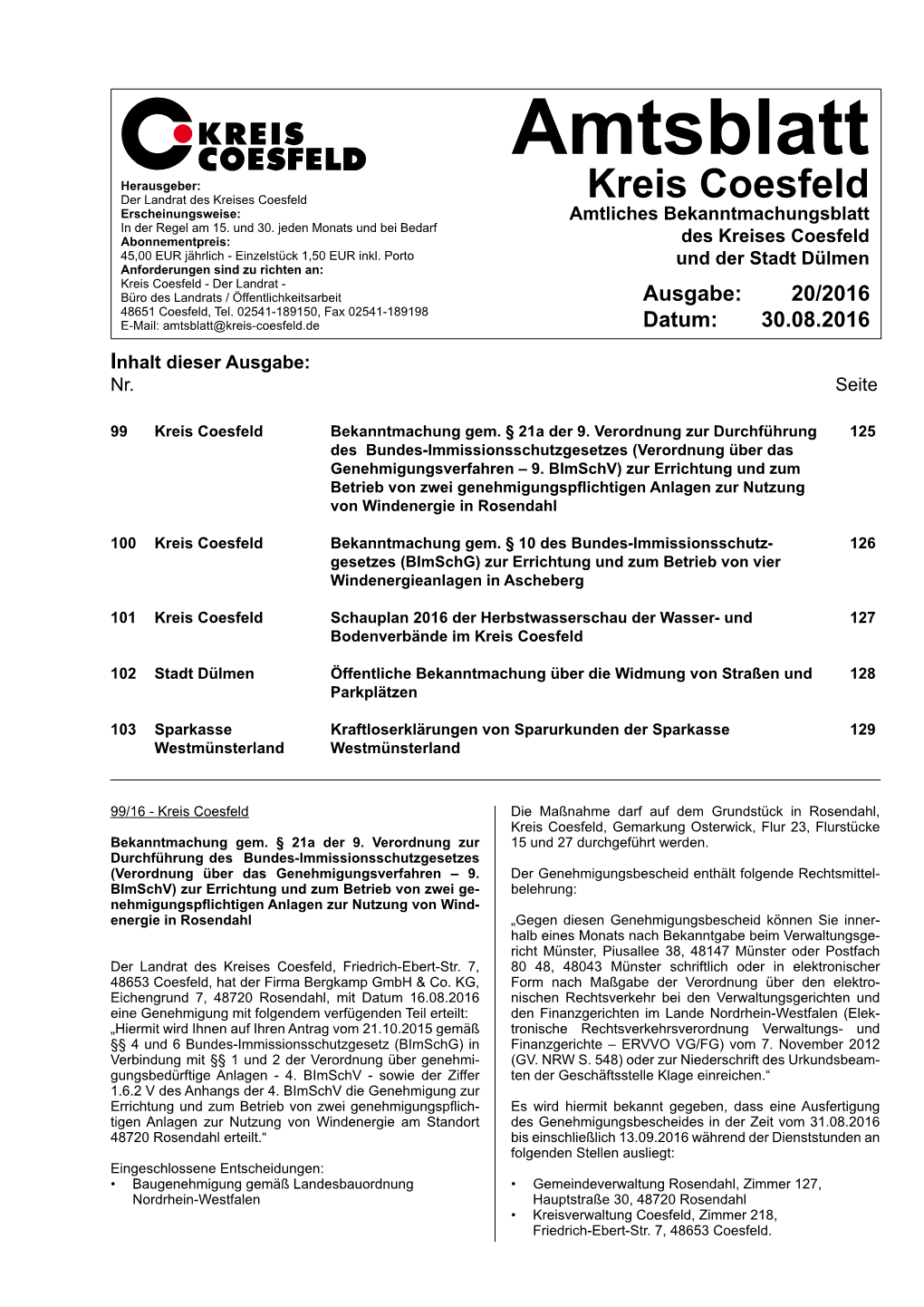 Amtsblatt Kreis Coesfeld