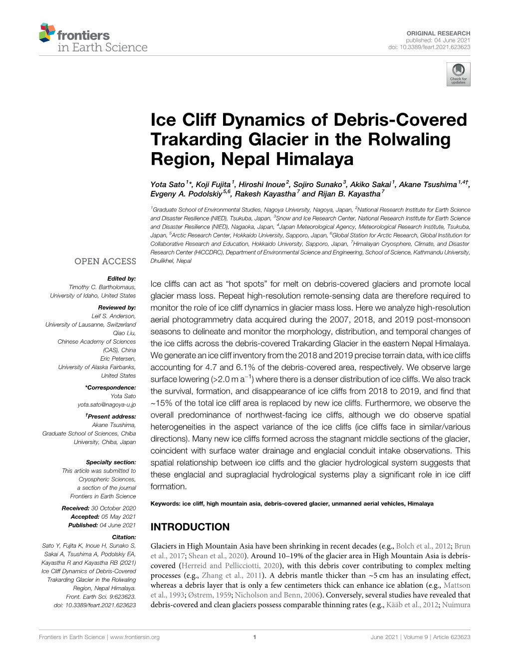 Ice Cliff Dynamics of Debris-Covered Trakarding Glacier in the Rolwaling Region, Nepal Himalaya