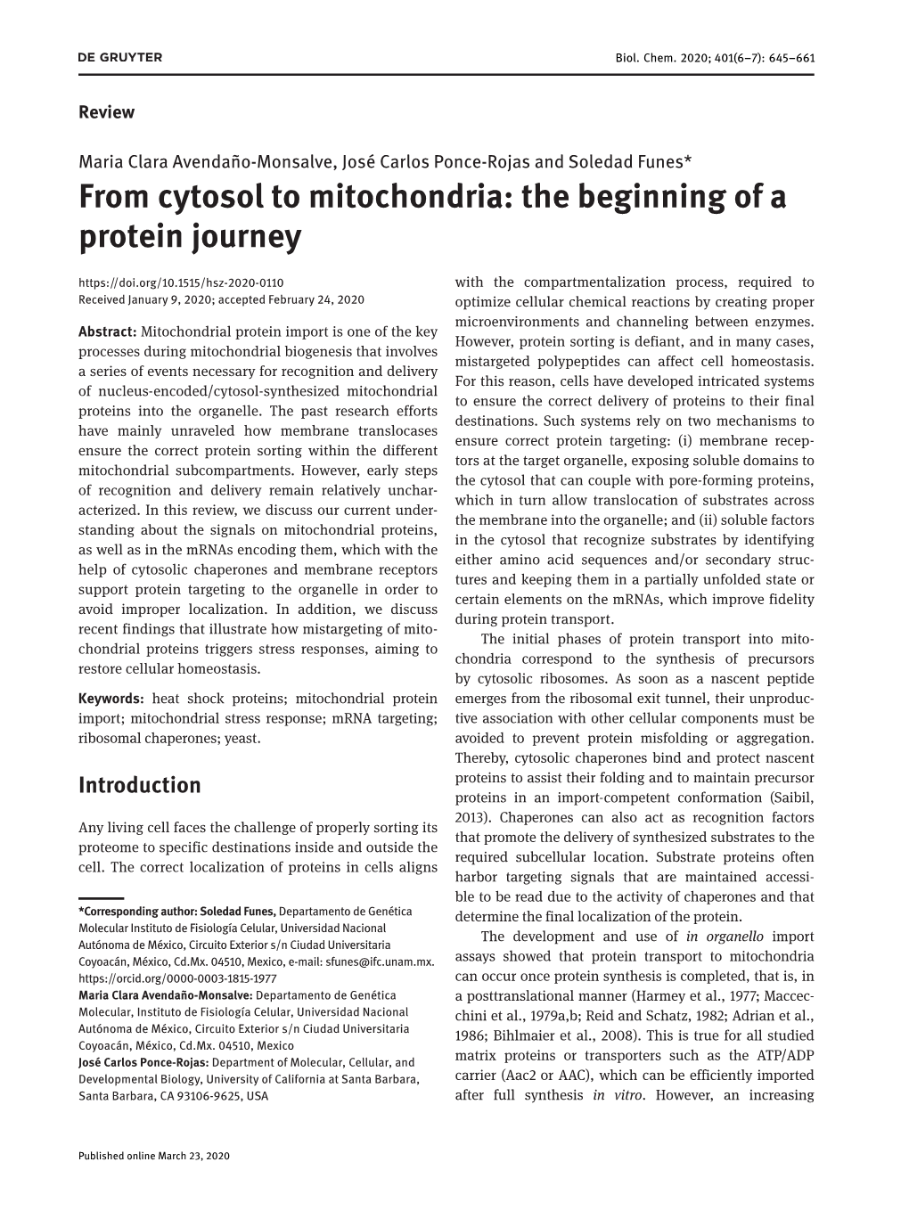 From Cytosol to Mitochondria: the Beginning of a Protein Journey