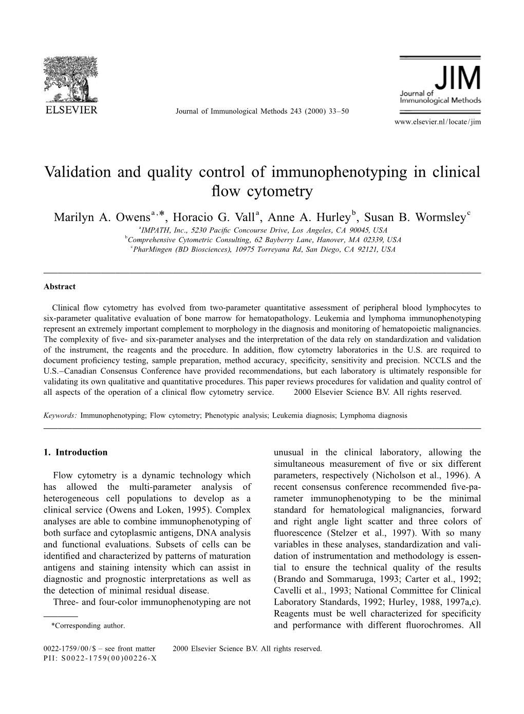 Validation and Quality Control of Immunophenotyping in Clinical Flow Cytometry