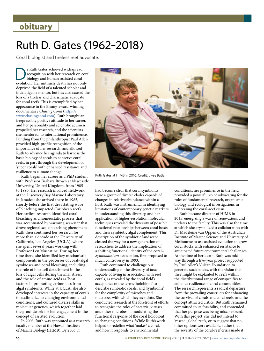 Ruth D. Gates (1962–2018) Coral Biologist and Tireless Reef Advocate