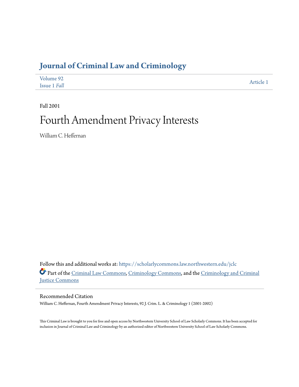 Fourth Amendment Privacy Interests William C