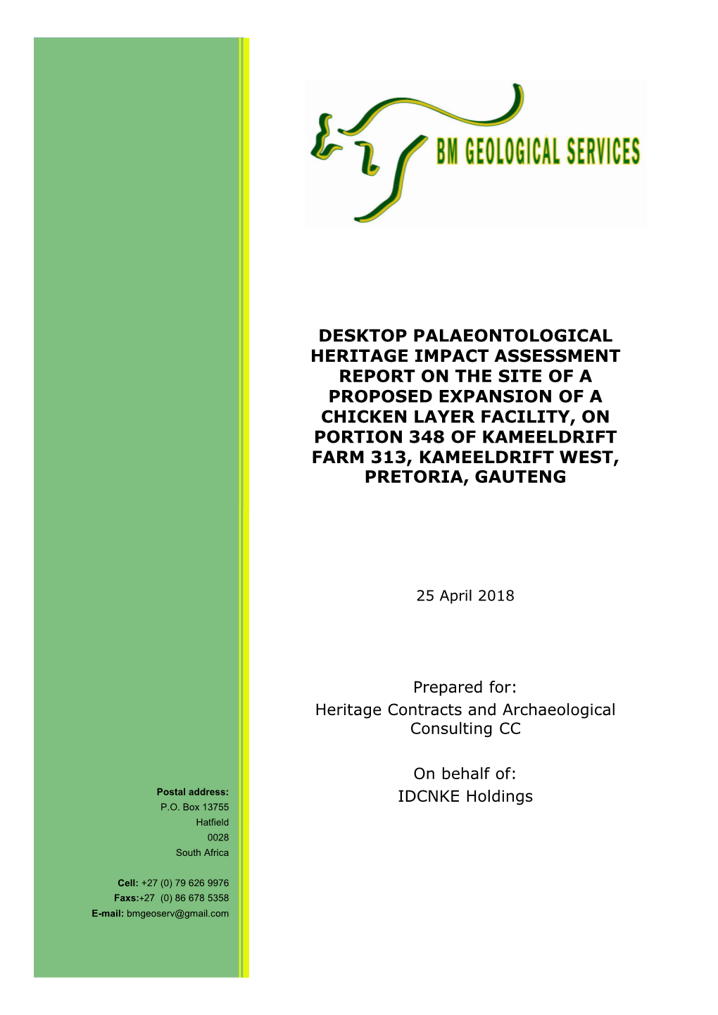 Desktop Palaeontological Heritage Impact Assessment