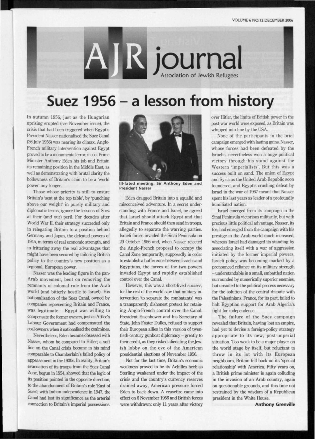 Raih Journal ^^^^1 ^^^^1 ^ Association of Jewish Refugees Suez 1956 - a Lesson from History