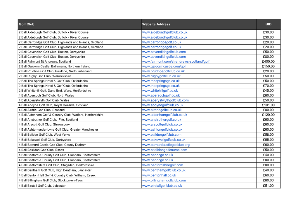 Golf Club Website Address BID