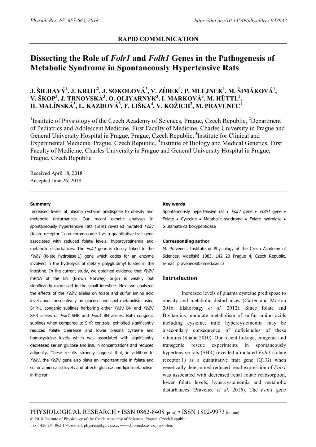 Dissecting the Role of Folr1 and Folh1 Genes in the Pathogenesis of Metabolic Syndrome in Spontaneously Hypertensive Rats