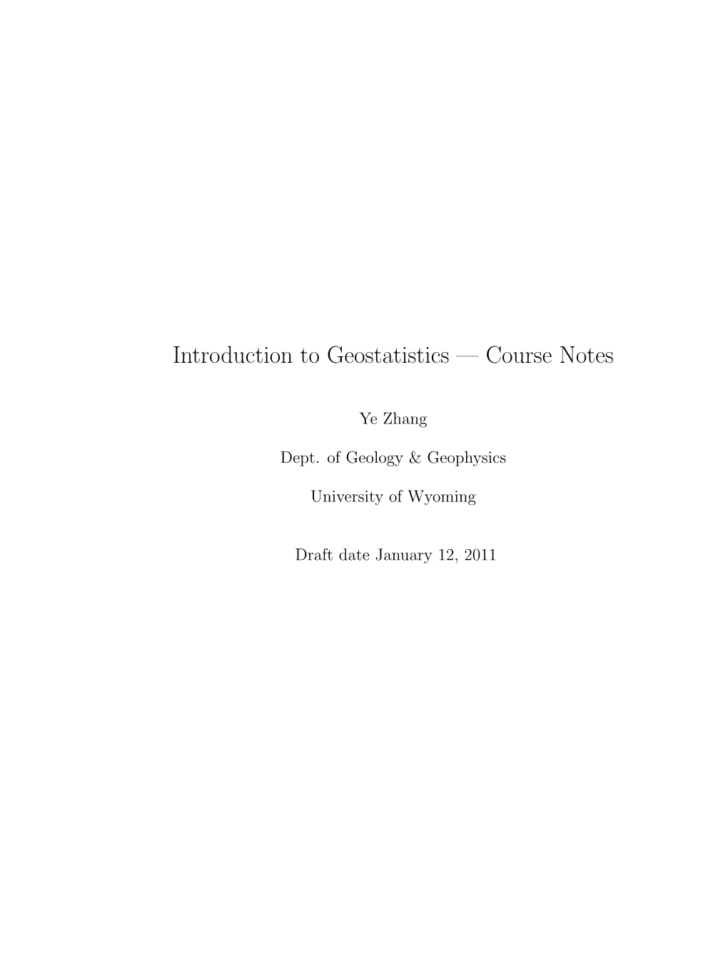 Introduction to Geostatistics — Course Notes