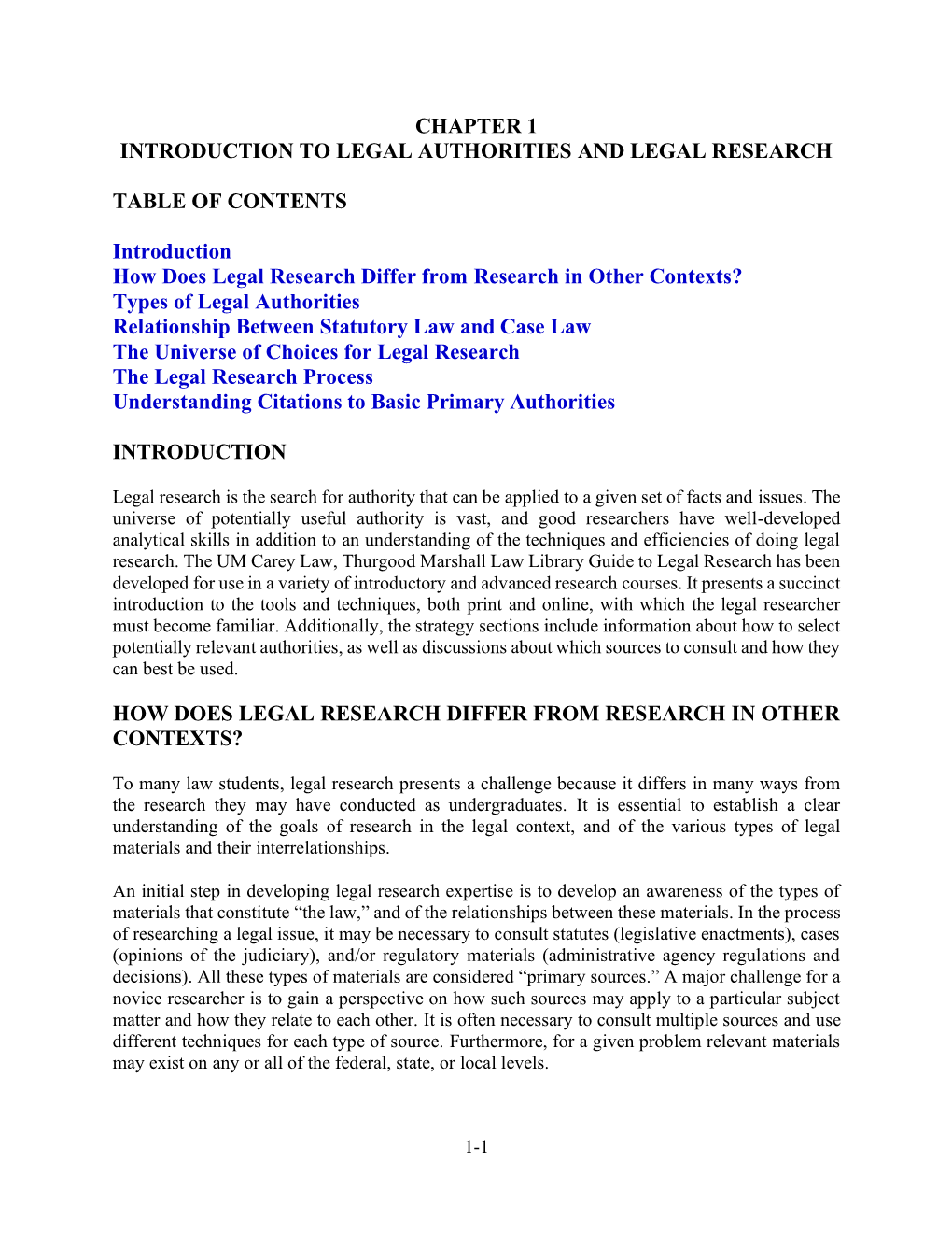 Chapter 1 Introduction to Legal Authorities and Legal Research