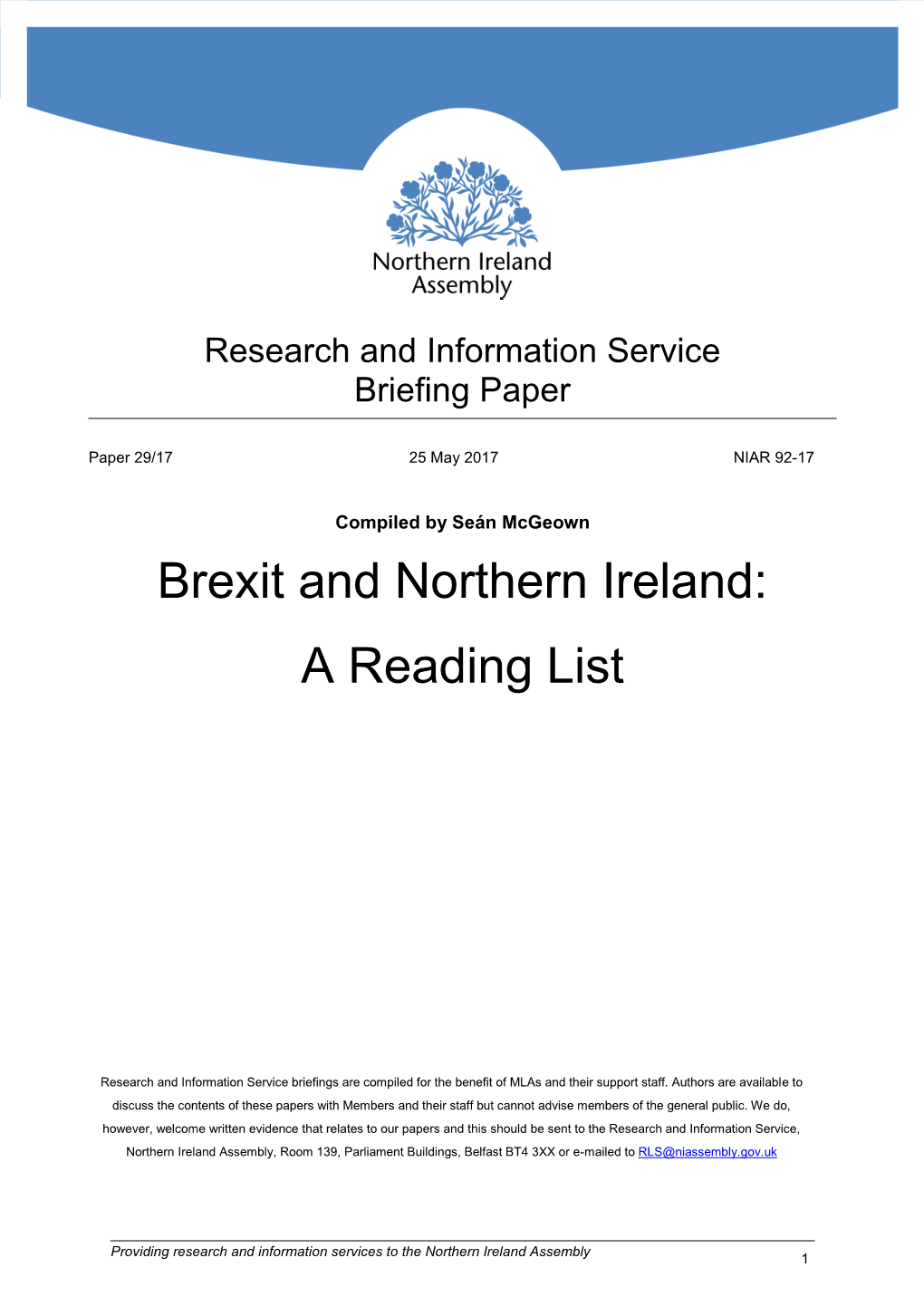 Brexit and Northern Ireland: a Reading List