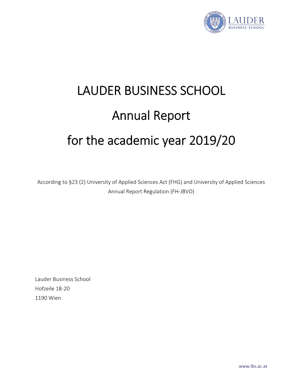LAUDER BUSINESS SCHOOL Annual Report for the Academic Year 2019/20