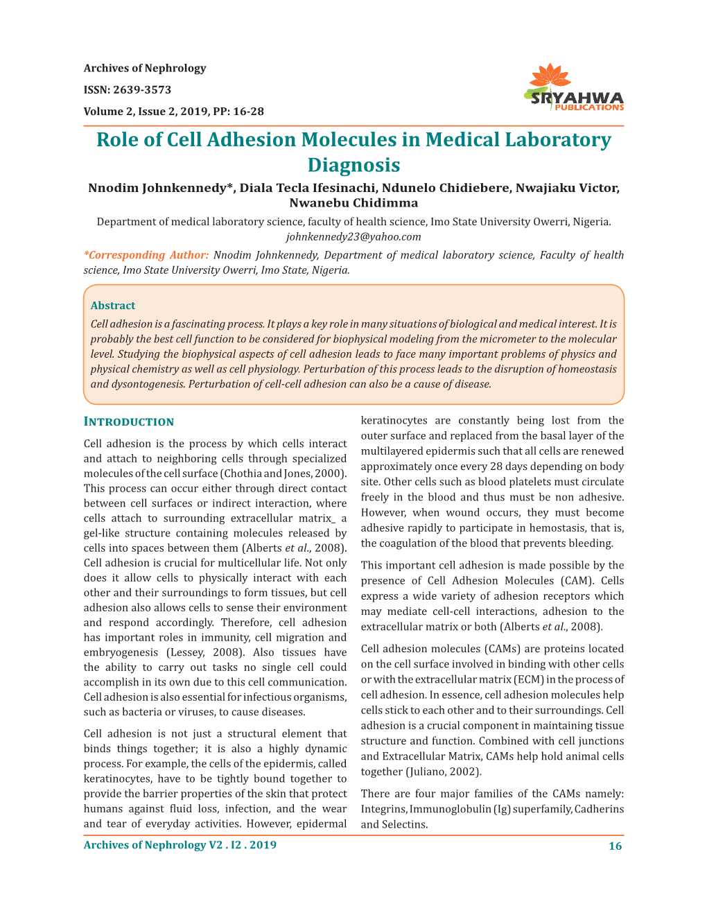 Role of Cell Adhesion Molecules in Medical Laboratory Diagnosis
