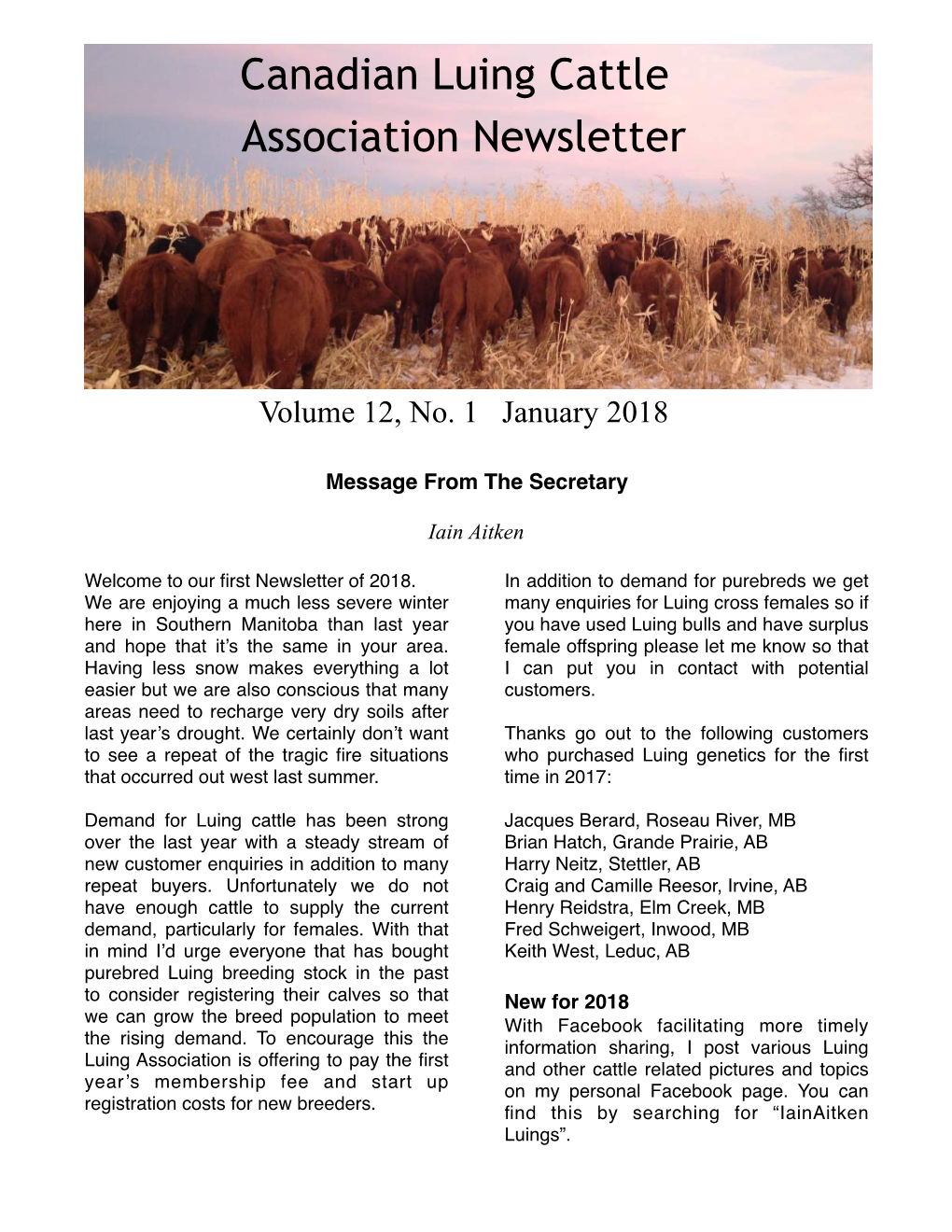 Canadian Luing Cattle Association Newsletter