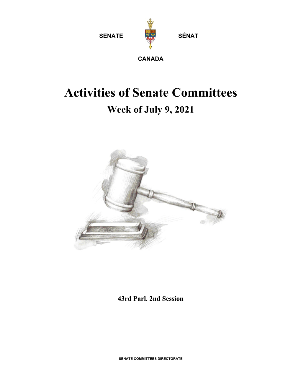 Activities of Senate Committees Week of July 9, 2021